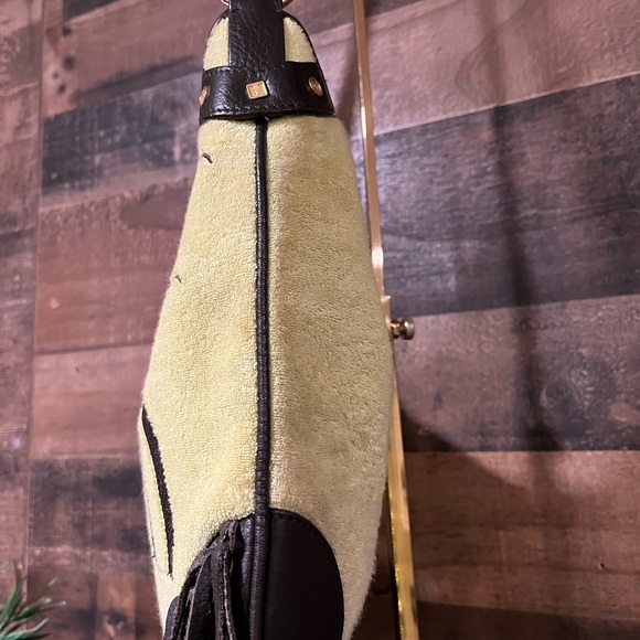 Vintage JUICY Couture Terry Lime Green Yellow Fringe Tassel Bag - Picture 3 of 14